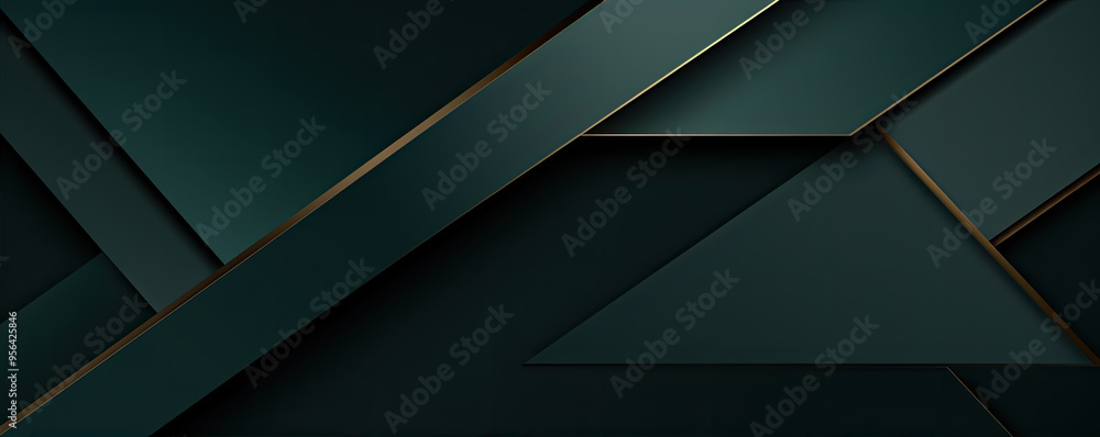 Poster dark green abstract in wide banner shape. polygon elegant or frame background. copy space for text.