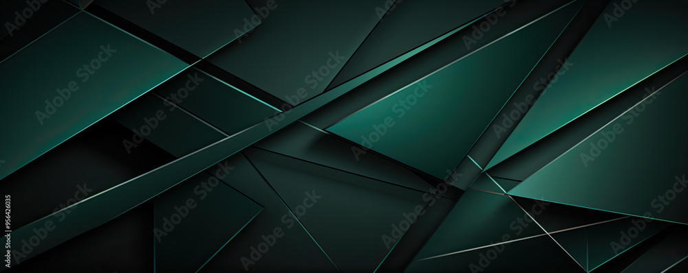 Poster dark green abstract in wide banner shape. polygon elegant or frame background. copy space for text.