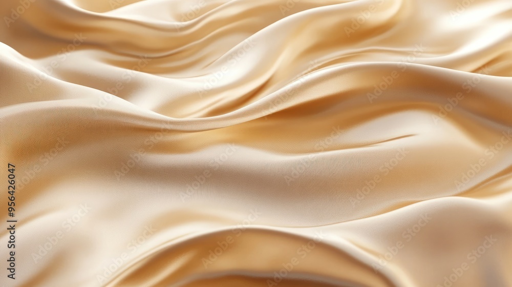 Poster smooth light golden fabric with subtle ripples, reflecting soft light to create a serene and elegant
