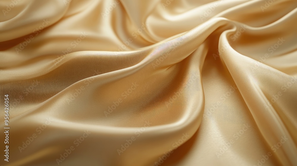 Poster smooth light golden fabric with subtle ripples, reflecting soft light to create a serene and elegant