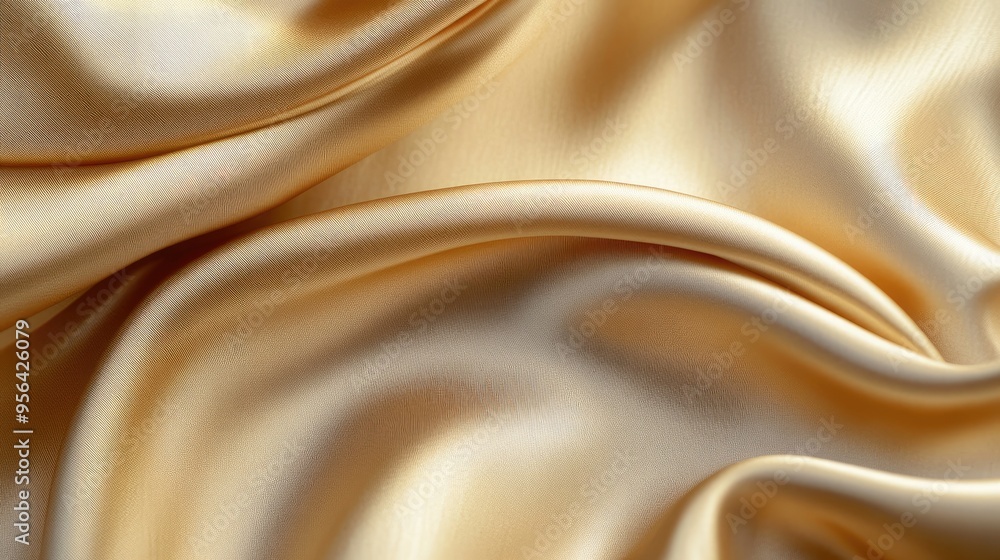 Poster smooth light golden fabric with subtle ripples, reflecting soft light to create a serene and elegant