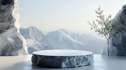 Flat stone pedestal white template banner background Minimalism concept empty podium display product presentation scene : Generative AI