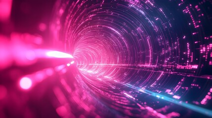 Fototapeta premium Abstract Neon Tunnel Background with Pink and Blue Lights