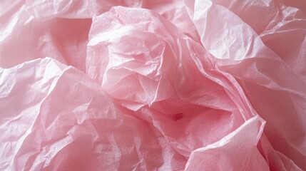 Fototapeta premium Textured tissue paper in light pink with crinkles and folds, offering a soft and delicate background for designs.