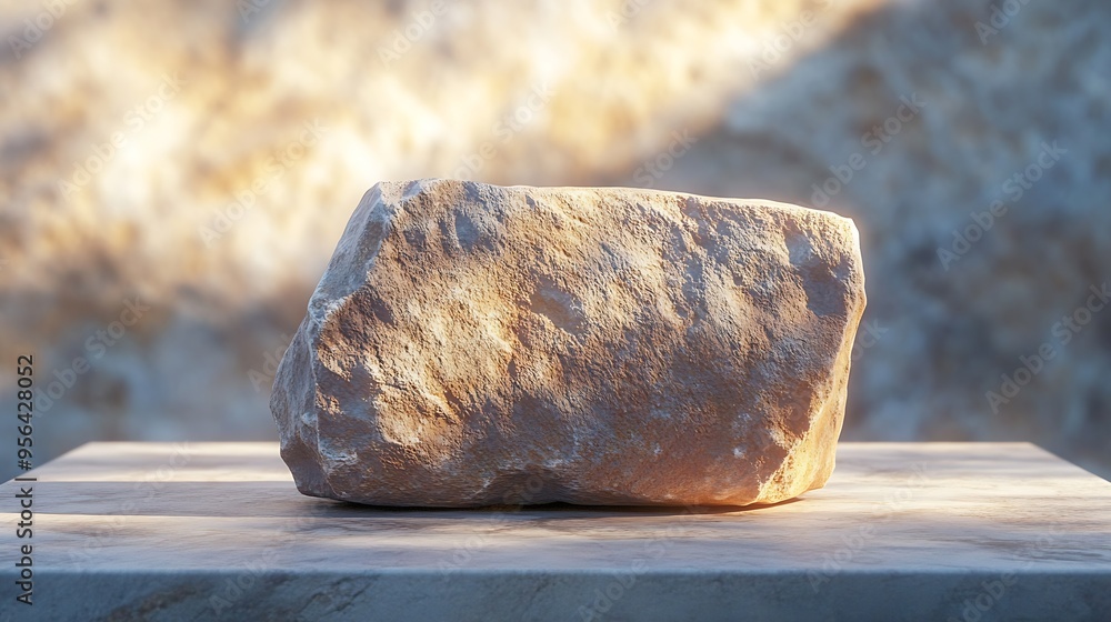 Aufkleber product display podium rock stone with blurred background with sunlight shadow : generative ai