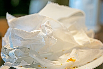 napkins after meals on the table. Morning snack. recycling