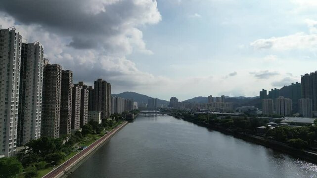 skyscrapers and bridges over Shing Mun River, Hong Kong Sept 1 2024
