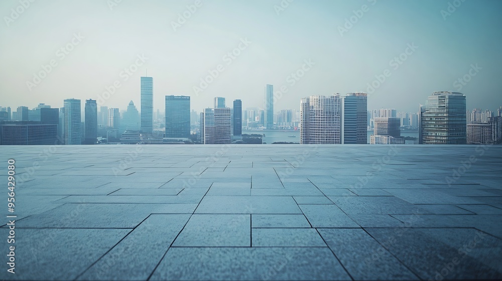 Aufkleber empty space wide open tall buildings in the background big city view business and industry : generat