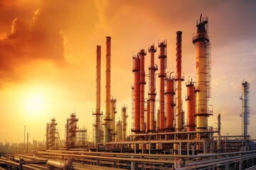 Obraz premium Exploring the petroleum industry extraction, refining, and transport with maroon and peach elegance