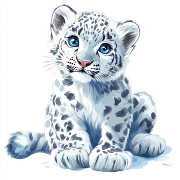 cute snow leopard cub sitting clip art preview