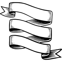 Hand drawn Three Tier Vintage Ribbon Banner Title Banner Sketch Illustration Engraving Woodcut Vector Line Art