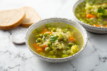 Homemade minestrone with green pea