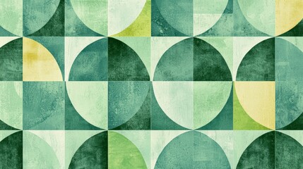 A repeating green pattern with geometric shapes, clean and modern