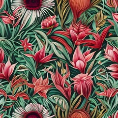 Fototapeta premium constant high-resolution tropical vibes pattern in the color of pops of pink and red