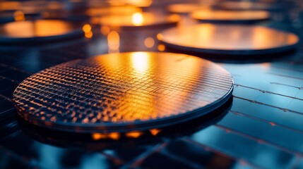 Obraz premium Silicon wafer for manufacturing semiconductor of integrated circuit : Generative AI