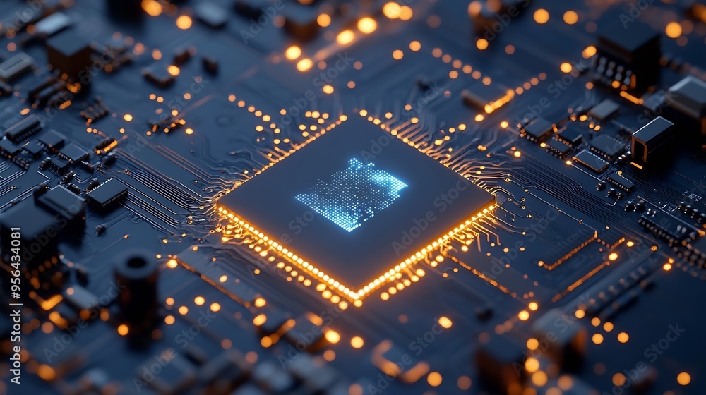 Fototapete Concept of Technology AI Artificial intelligence AI chip IC on board PCB board CPU : Generative AI