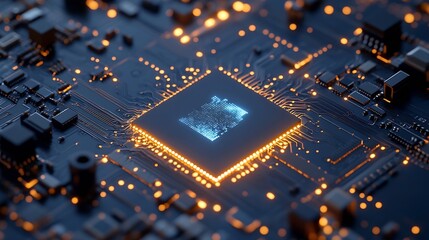 Concept of Technology AI Artificial intelligence AI chip IC on board PCB board CPU : Generative AI