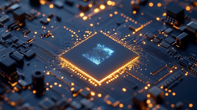 Concept of Technology AI Artificial intelligence AI chip IC on board PCB board CPU : Generative AI
