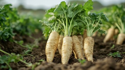 Fresh parsnip roots  Parsnip harvest on an organic farm : Generative AI