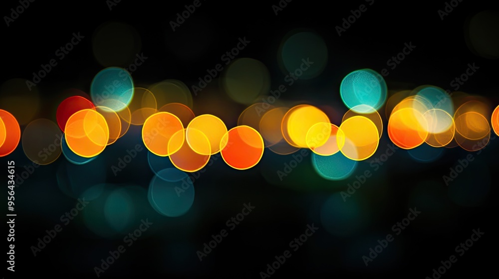 Poster abstract background of colorful bokeh lights on a dark background.