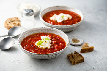 Refreshing strawberry gazpacho with cheese