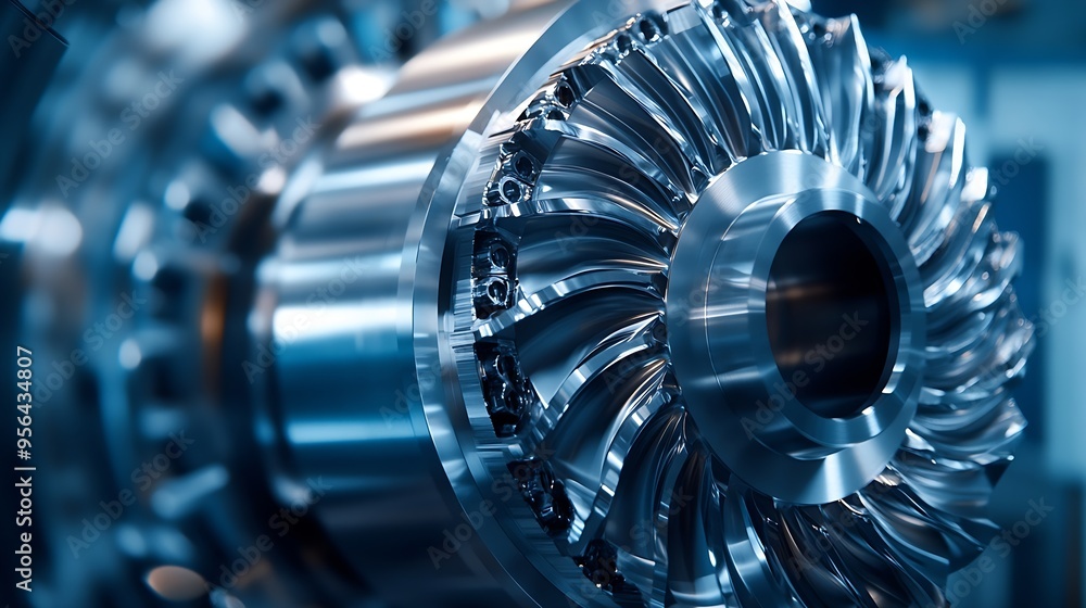 Poster metal machine tools industry cnc turning milling factory processes steel turbine part process : gene