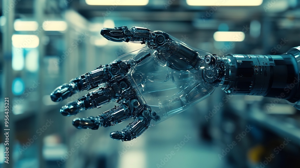 Aufkleber MLB Mechanized industry robot arm and factory worker double exposure Concept of robotics technology for industrial revolution and automated manufacturing process : Generative AI