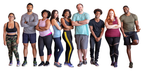 Happy healthy png people cut out, wearing sportswear, transparent background