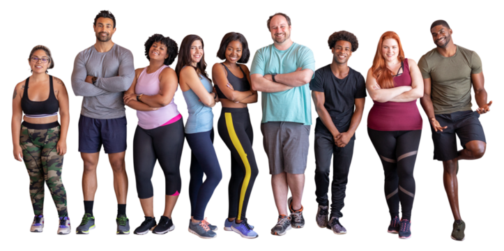 Happy healthy png people cut out, wearing sportswear, transparent background