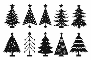 Christmas trees silhouettes set isolated on white background, collection of christmas new year trees vector icon illustration