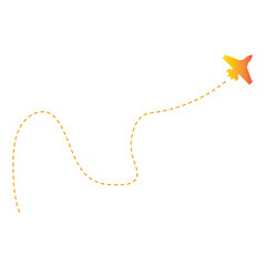 Colorful Airplane Dotted Path Silhouette Isolated on White Background, Vector Graphic Design.
