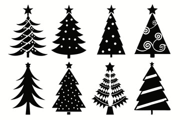 Christmas trees silhouettes set isolated on white background, collection of christmas new year trees vector icon illustration