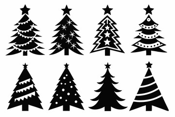 Christmas trees silhouettes set isolated on white background, collection of christmas new year trees vector icon illustration