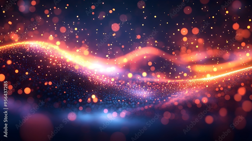 Poster abstract sparkling background with orange and red bokeh