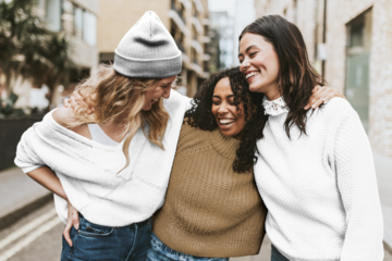 Women's sweater png transparent mockup, happy friends hugging