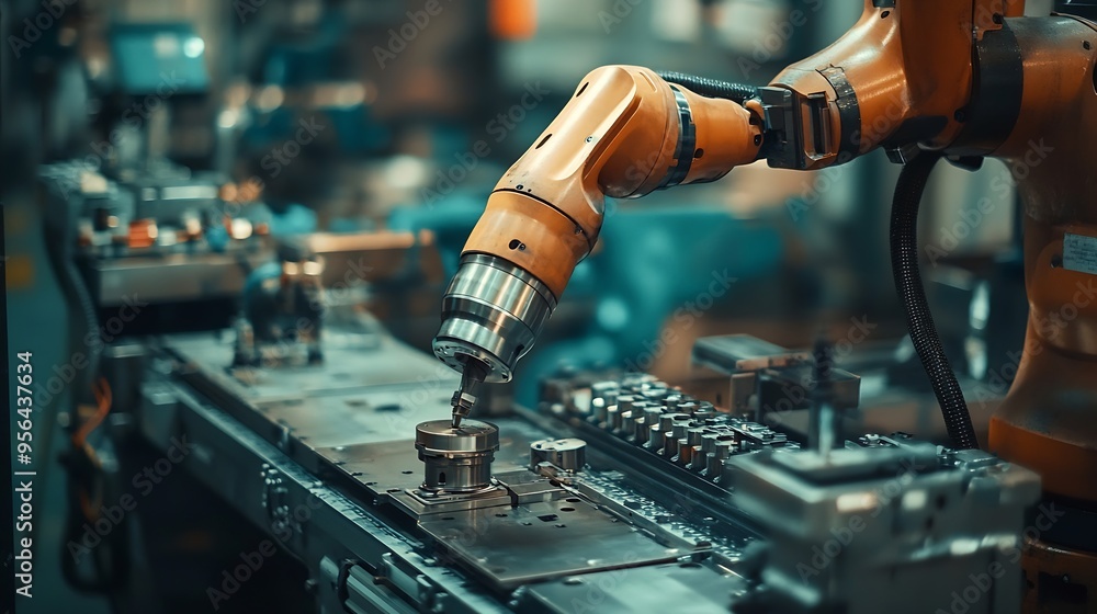 Aufkleber Engineer working machine assembly in advance technology robotic factory industry Service maintenance robot arm cable part : Generative AI