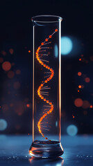 DNA double helix, scientific research in transparent test tube
