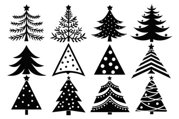 Christmas trees silhouettes set isolated on white background, collection of christmas new year trees vector icon illustration