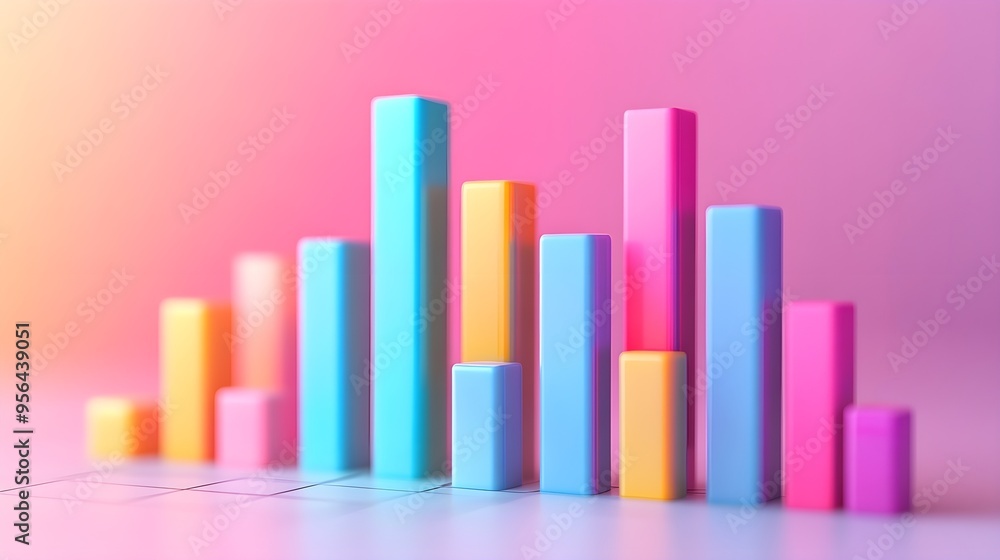 Poster colorful 3d bar graph on gradient background