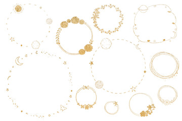 Png round golden frame set