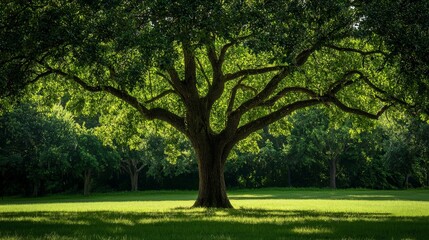 Fototapeta premium A green tree with dense foliage, providing shade and shelter