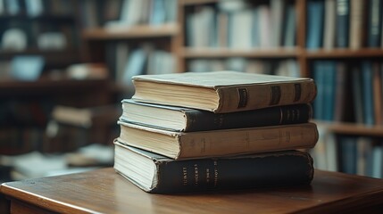 Fototapeta premium book books on wooden table in library education : Generative AI