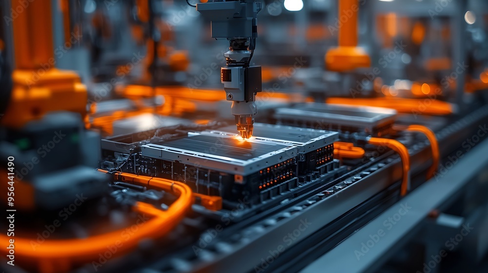 Aufkleber lithiumion ev battery pack assembly process electric car manufacturing inside automotive factory row