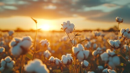 A beautiful landscape of a cotton field on the sunrise in Mexico : Generative AI
