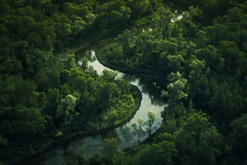 Fototapeta premium Aerial view of the river in the forest