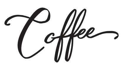 Coffee word png, minimal black calligraphy, digital sticker with white outline in transparent background