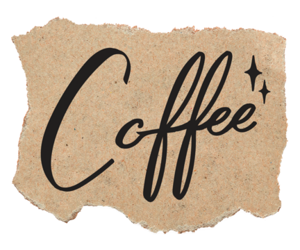 Coffee word png, black calligraphy on torn paper, transparent background