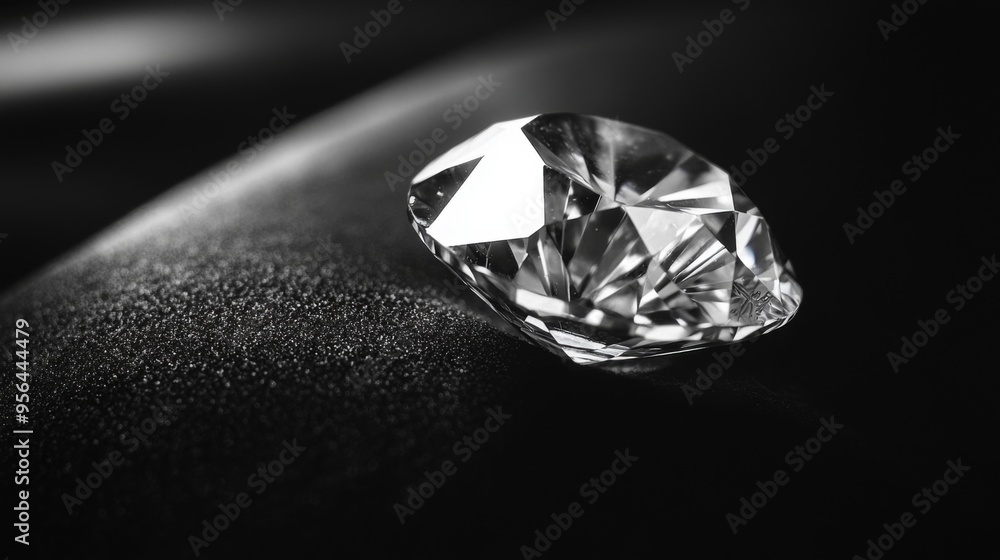 Poster Macro image of a diamond on black velvet, emphasizing its sharp edges and flawless surface