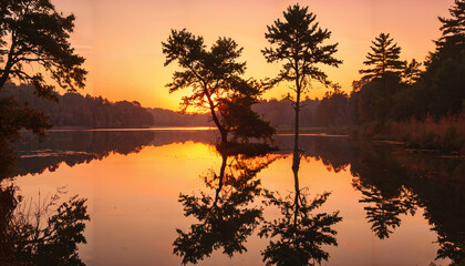 Coucher de soleil sur un lac tranquille