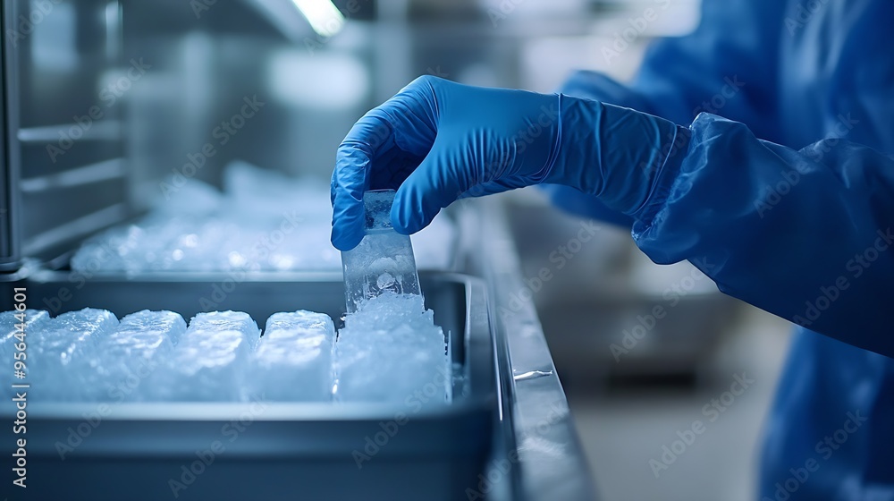 Poster a scientist removing frozen samples from z freezer : generative ai